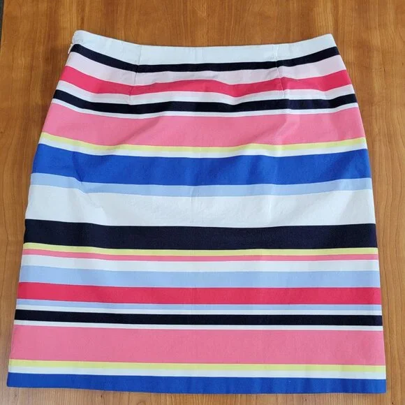 Talbots Cotton Blend Multicolor Striped Pencil Skirt - 10 - Picture 4 of 6